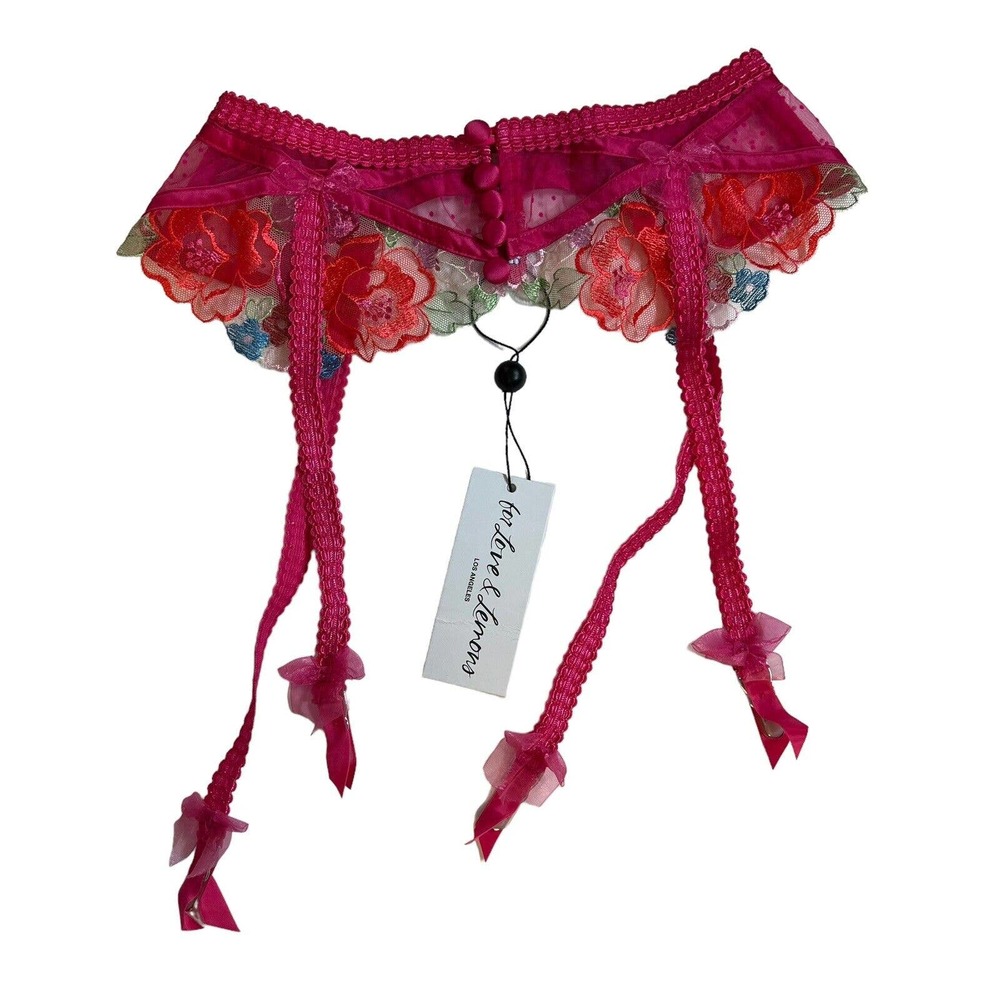 For Love & Lemons Floral Button Garter Belt Magenta XXS New